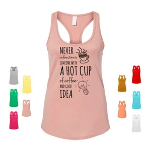 Never Underestimate Coffee 1 capuccino americano milk foam blends Women's Tank - Picture 1 of 3