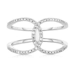 Thin Crossover Diamond Ring for Women in Sterling Silver - Picture 1 of 19