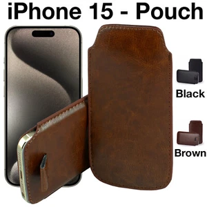Slim Leather Pull Tab Pouch Sleeve Case for iPhone 15 Pro Max 14 Pro XR SE Mini - Picture 1 of 3
