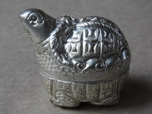 SILVER-TONE METAL TURTLE TRINKET BOX WITH LID - Picture 1 of 8