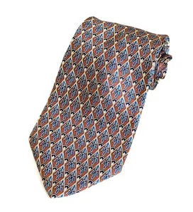 Metropolitan Museum Art 57" silk tie brown gold blue diamond geo floral 4" wide - Picture 1 of 6