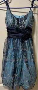 Beata Studio LA Junior Size 5 Blue Rouched Glitter Short Prom Dress - Picture 1 of 3