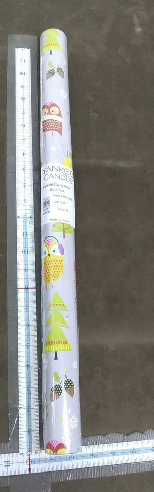 Yankee Candle #1655869 festive owls aqua dots reversible gift Wrapping Paper - Image 1 of 4