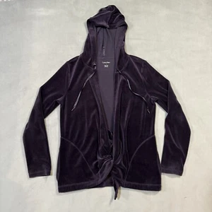 Calvin Klein Tie Wrap Hoodie Womens Small Purple Velvet Sweater Open Front - Picture 1 of 12