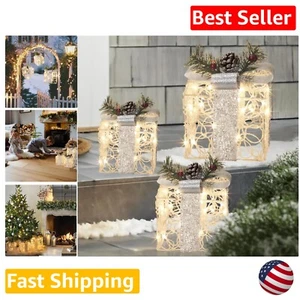 Set of 3 Lighted Gift Boxes with Warm White Lights - Outdoor Christmas Decor - Picture 1 of 11