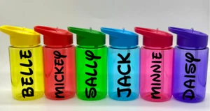 Personalised Kids Water Drinks Bottle Flip Top Straw Sports Disney School Name - Picture 1 of 1