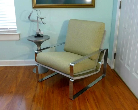Flat Bar Chrome Lounge Chair Vintage Mid Century Modern Club Chair Green MCM Cover