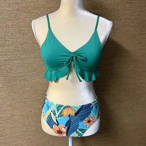 Cupshe Bikini Damen S Kelly Grün Oberteil Tropical Floral Hipster Unterteil - Bild 1 von 14