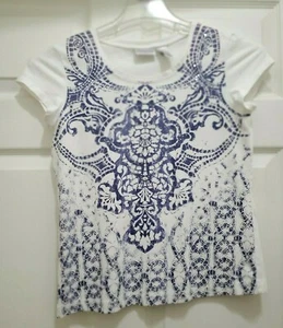 Zenergy By Chico’s Womens Size 0 T-Shirt Cap Sleeve Top White Blue - Picture 1 of 6