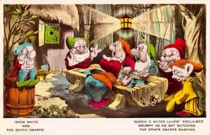 WALT DISNEY CHARACTERS 7 DWARFS VALENTINE TINTED REAL PHOTO PC 1930's - Picture 1 of 2