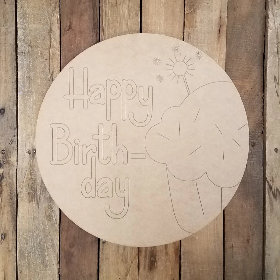 Placa Cupcake Celebración Feliz Cumpleaños, Recorte de Madera, Forma de Arte Pintura por Línea Foto 1 de 1