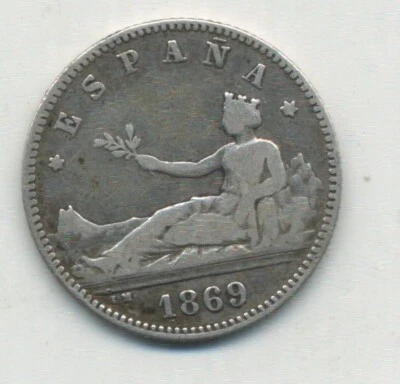 Spain - España 1 peseta España 1869 * xx - xx Km 653 F+ Silver coin - Image 1 of 2