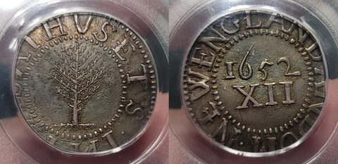 1652 Pine Tree Shilling Large Planchet PCGS AU 53 Cover