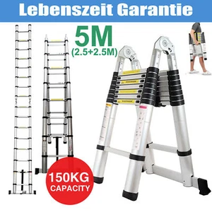 Profi 5M Alu Teleskopleiter Treppenleiter Anlegeleiter Mehrzweckleiter 2.5m+2.5m - Bild 1 von 12