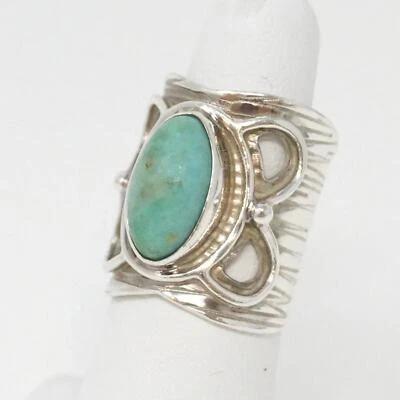 复古设计师 Desert Rose Trading 绿松石纯银戒指 - 尺寸 6.5 — 第 1/4 张图片