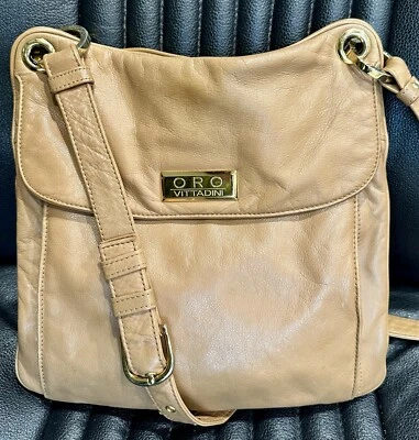 Bolso de Hombro ORO VITTADINI Italia Mensajero Hobo Cuero Tostado Ultra Suave A+17 Foto 1 de 4