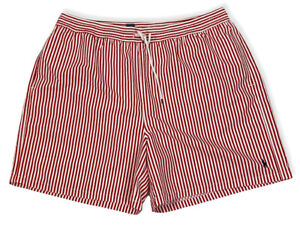 Polo Ralph Lauren 2XL Big Men's Swim Trunks Red/White Stripe Drawstring Mesh EUC