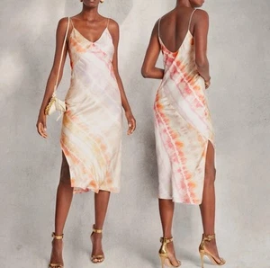 AllSaints Melody Marea Sunset Tie-Dye Silk Slip Dress Watercolor Midi sz 8 US - Picture 1 of 15
