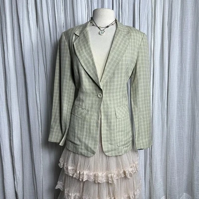 Blazer para mujer Cottage Preppy Twee Academia verde claro a cuadros (8) Foto 1 de 4