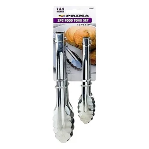 2pc Prima Stainless Steel Salad Tongs BBQ Kitchen Cooking Food Serving Utensil - Picture 1 of 1