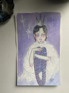 Celestial Star Purple Princess Fantasy Painting On 6x9 Watercolor Paper - Picture 1 of 8