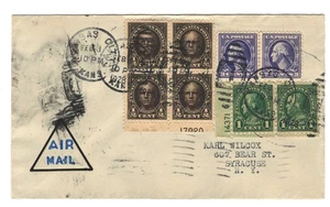 NEAT AIRMAIL COVER KANSAS CITY KANS. 1928 PLATE BLOCK OTHERS USED ON COVER - Picture 1 of 2
