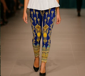 NEW CZARINA BAROQUE BLUE GOLD LEGGINGS CRYSTALS M . - Picture 1 of 4