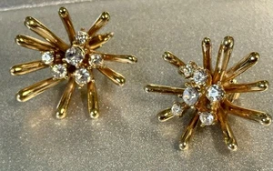 Vintage Ciner goldfarbene Strass Starburst Kletterer Clip Ohrringe CJ-M-8 - Bild 1 von 4