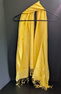 Pashmina Wool Silk Yellow Paisley Women's Scarf Wrap 65x27.5 Excellent - Picture 1 of 8