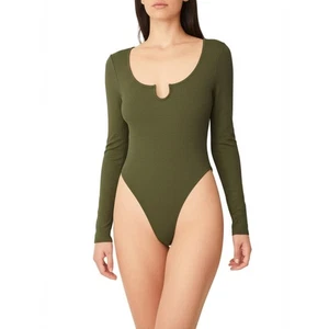 Abercrombie & Fitch Soft AF Green Ribbed Knit Cotton Long Sleeve Bodysuit Size S - Picture 1 of 8