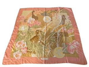 Salvatore Ferragamo 100% Silk Jungle Print Floral Giraffe Leopard Made In Italy - Picture 1 of 5