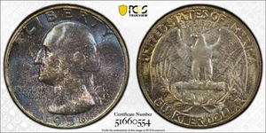 PCGS MS67 1956 25C Washington Silver Blue Mint Set Toned Quarter - Picture 1 of 1