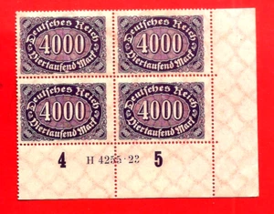 GERMANY Weimar 1923 Inflation 4000 Mark postage stamps sheet corner block MNH B - Picture 1 of 1