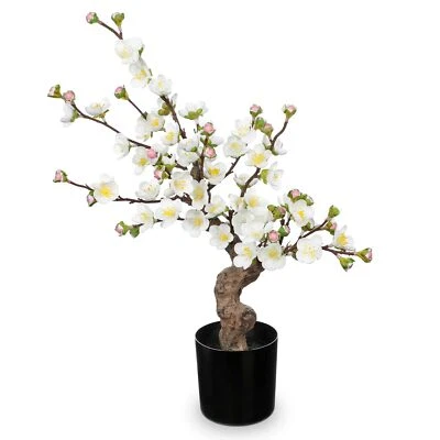 Arreglo de flores de seda blanca decoración flor de cerezo imitación 17,3" pequeño cerezo B... Foto 1 de 4