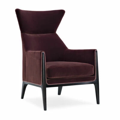 Modern Designer Wing Chair with Satin Ebony and Eggplant Color Fabric - Image 1 of 4