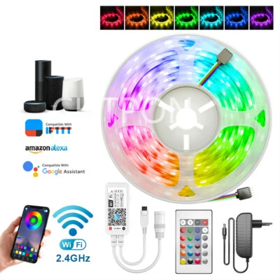 5m 10m 15m DC 12V SMD 5050 2835 WiFi LED Strip Light RGB+Contoller+Adapter plug - Image 1 of 4