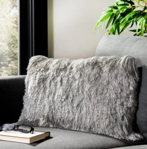 Pillow Throw Decorative Couch Shag Silver Sofa Cover Living Room Glam Home Silky - Picture 1 of 4