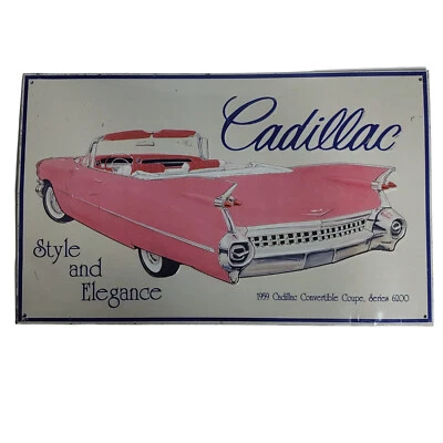 Placa publicitária de metal Cadillac 1959 rosa conversível Coupe Series 6200 Mary Kay - Imagem 1 de 3