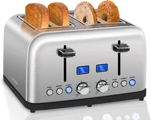 4 Slice LCD Display Stainless Steel Toaster - 1.5'' Wide Slots 6 Shade Settings - Picture 1 of 7