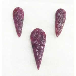 Rare 3pcs Layout Certified Natural Unheated Untreated Carved Ruby Gemstones 42ct - Picture 1 of 2