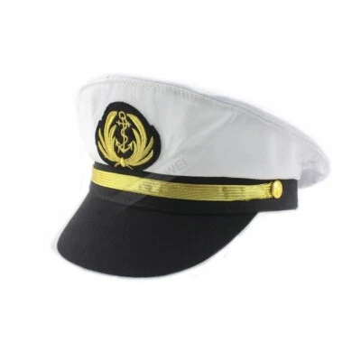 Blanco Yate Capitán Patrón Azul Marino Marinero Barco Gorra Sombrero Disfraz Nuevo Foto 1 de 4