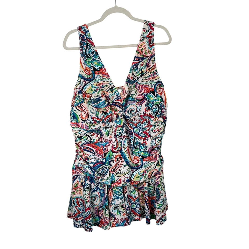 Traje de baño Chaps floral de una pieza vestido modesto vacaciones playa mujer plus 22W Foto 1 de 4