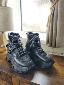 PRADA Black Block Leather Lace Up Platform Ankle Boots IT 36 UK 3 £825 RRP