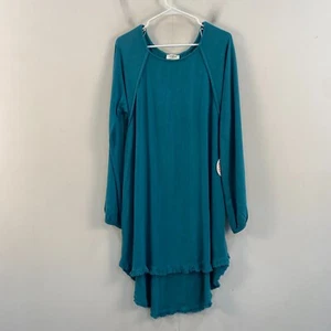UMGEE Womens Medium Shift Dress Blue LInen Cotton Hi Low Long Sleeve Curve Hem - Picture 1 of 17