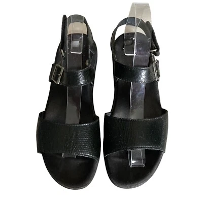 Mephisto Acillia Black Snake Embossed Patent Leather Flat Sandsls w/Straps Sz 7 - Image 1 of 4