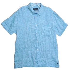 Haris cotton Greek linen Comfy button up Medium Denim Blue short sleeve shirt  - Picture 1 of 10