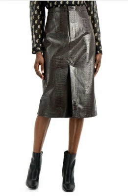 Falda lápiz INC imitación cuero con abertura frontal reptil en relieve talla 10 tostadas francesas Foto 1 de 4