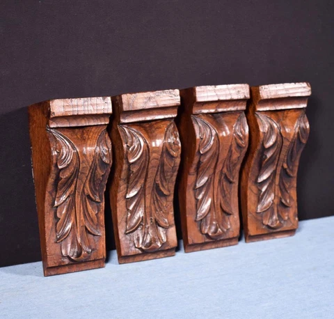 *Set of 4 French Antique Carved Chestnut Wood Corbels Salvage Trim Salvage Cover