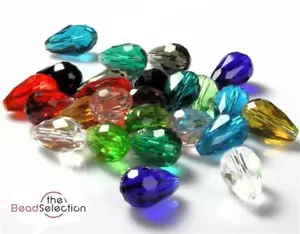 10 FACETED TEARDROP CRYSTAL GLASS DROP PENDANTS 15mm 10mm SUNCATCHER 15 COLOURS  - Picture 1 of 18