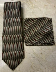 Corbata y pañuelo dino bassi 100 % seda a juego (multicolor - tonos marrones geométricos) - Imagen 1 de 4
